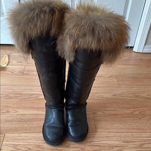 Black Leather Boots with Fur Trim